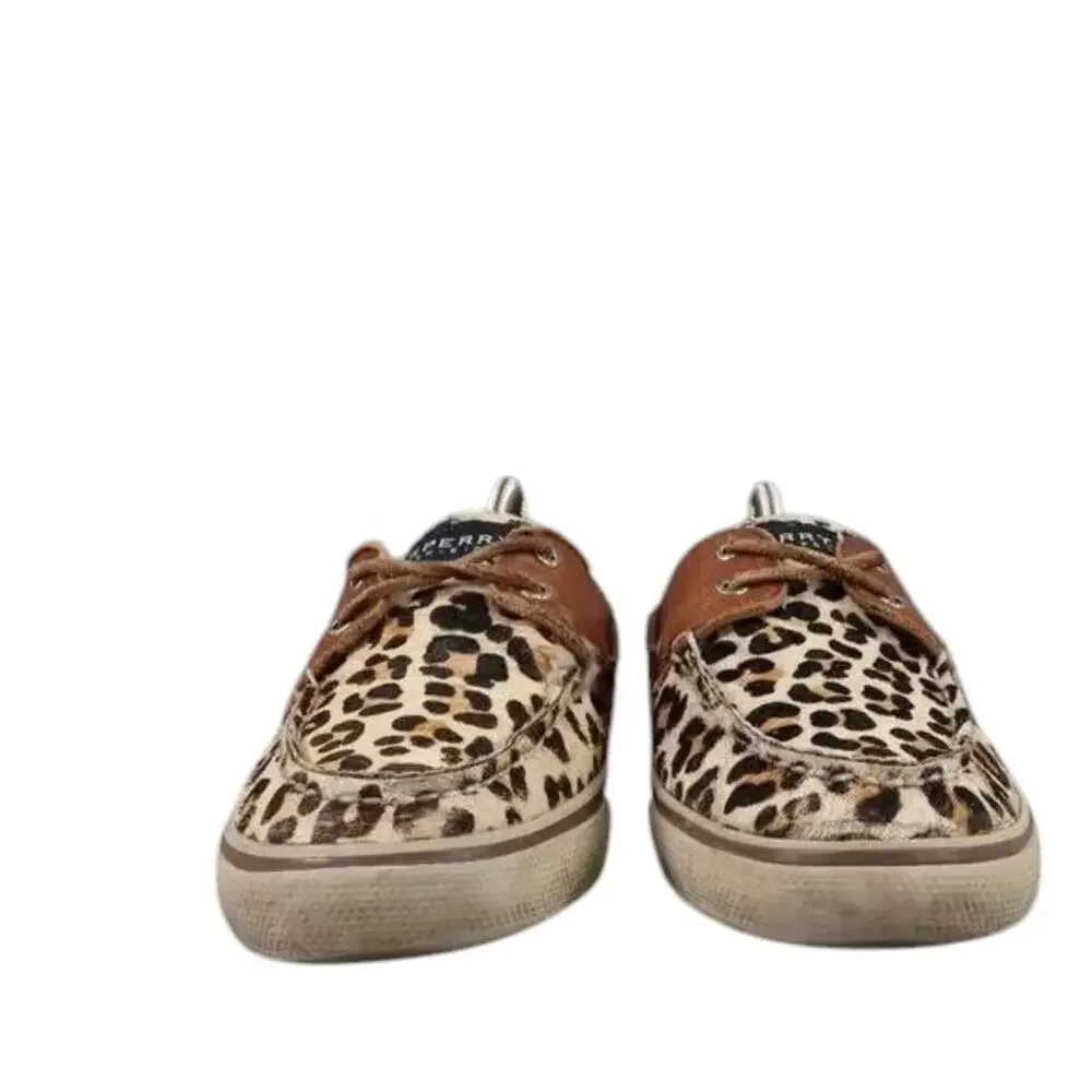 Sperry Shoes Womens 8.5 Top Sider Boat Deck Leather Leopard Print Fashion Preppy